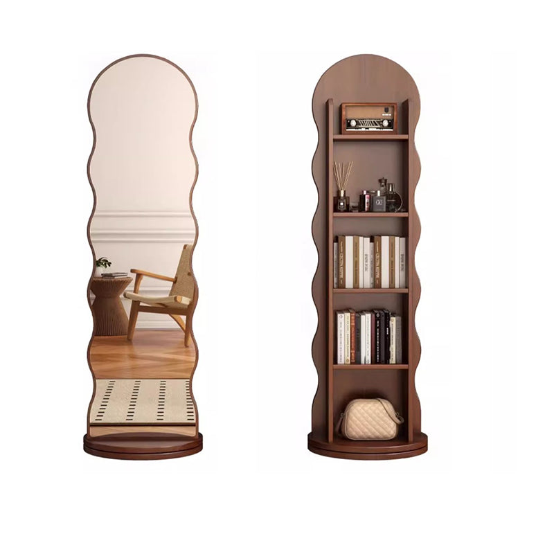 Contemporary Scandinavian Wavy Medium-Density Fiberboard Glass Full-Length Mirror Bookshelf 5-Tier For Bedroom