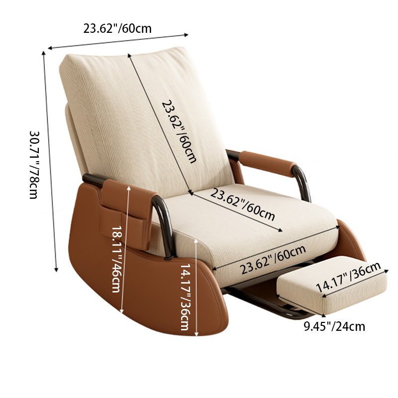 Sofá reclinable cuadrado moderno minimalista con respaldo y reposapiés plegables — pana y acolchado de algodón y esponja, tapizado de piel sintética, estructura de madera y acero al carbono para dormitorio