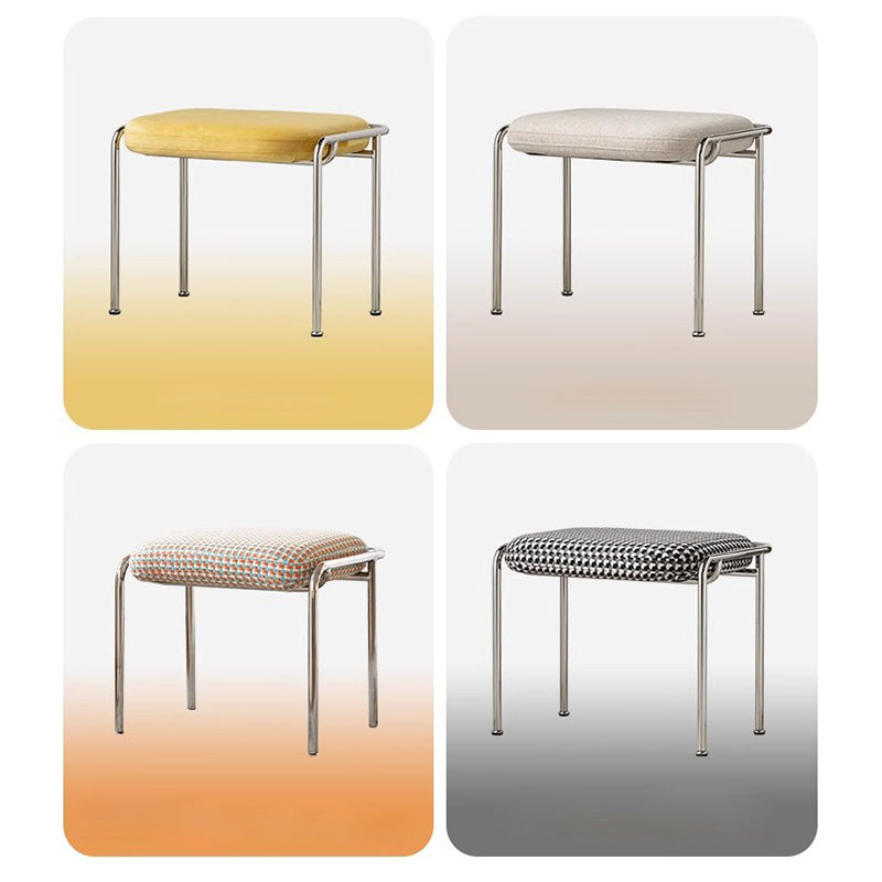 Taburete de tocador sin respaldo contemporáneo escandinavo cuadrado de algodón y lino tapizado con estructura de acero inoxidable para dormitorio
