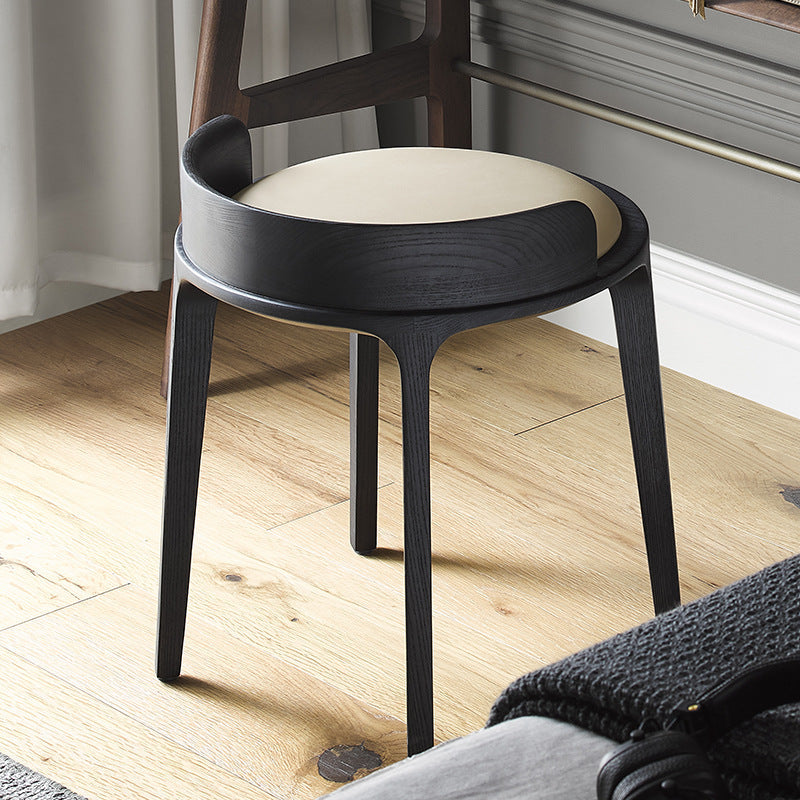 Elegant Traditional Vintage Round PU Leather Upholstered Vanity Stool with Wood Frame — Backless, Ideal Bedroom Accent