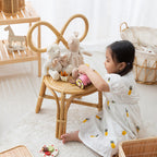 Puf redondo tradicional japonés de mimbre con respaldo – Silla ideal para niños en recibidores