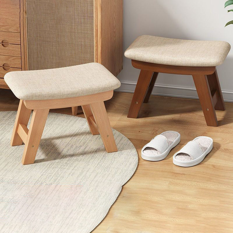 Banco Zapatero Cuadrado Minimalista Moderno de Madera de Caucho con Cojín Tapizado de Algodón-Lino, Taburete Bajo para Sala de Estar