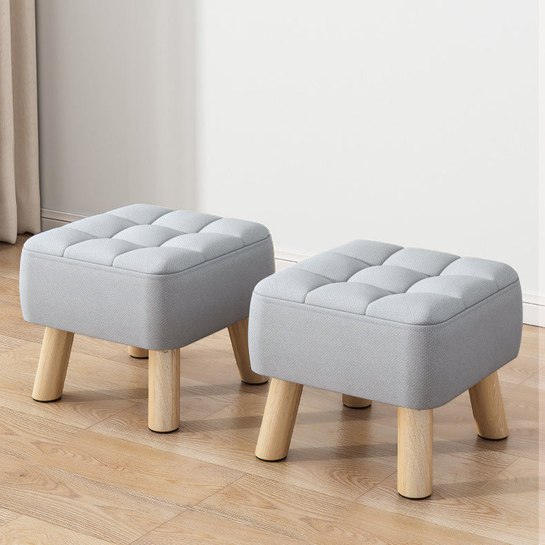 Modern Minimalist Square Stool with Cotton-Linen Upholstery, Solid Wood, Low-Profile Design for Living Room
