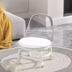 Modern Minimalist Round Acrylic Faux Leather Low Stool on Wheels – Plastic Living Room Stool