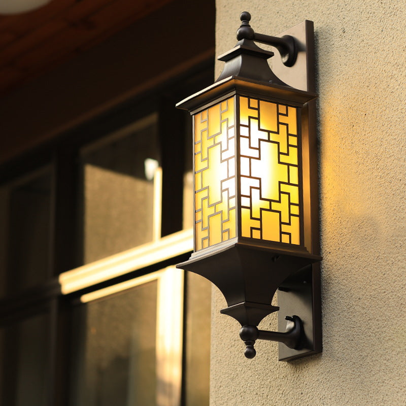 Aplique de pared para exteriores de 1 luz, resistente al agua, con jaula de linterna cuadrada tradicional china para patio exterior