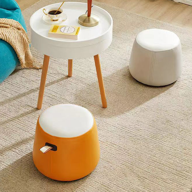 Puf Cilíndrico de Tela Elegante y Moderno – Taburete Bajo para Sala de Estar