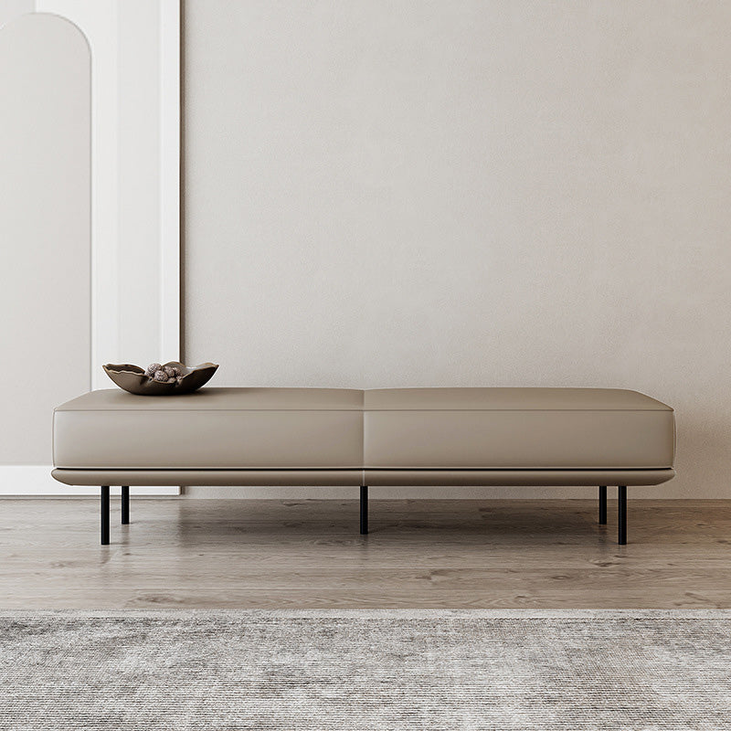 Modern Minimalist Rectangular Cushioned Bench - Microfiber Leather Upholstery with Wood & Carbon Steel Frame, Low Backless End-of-Bed Stool for Bedroom