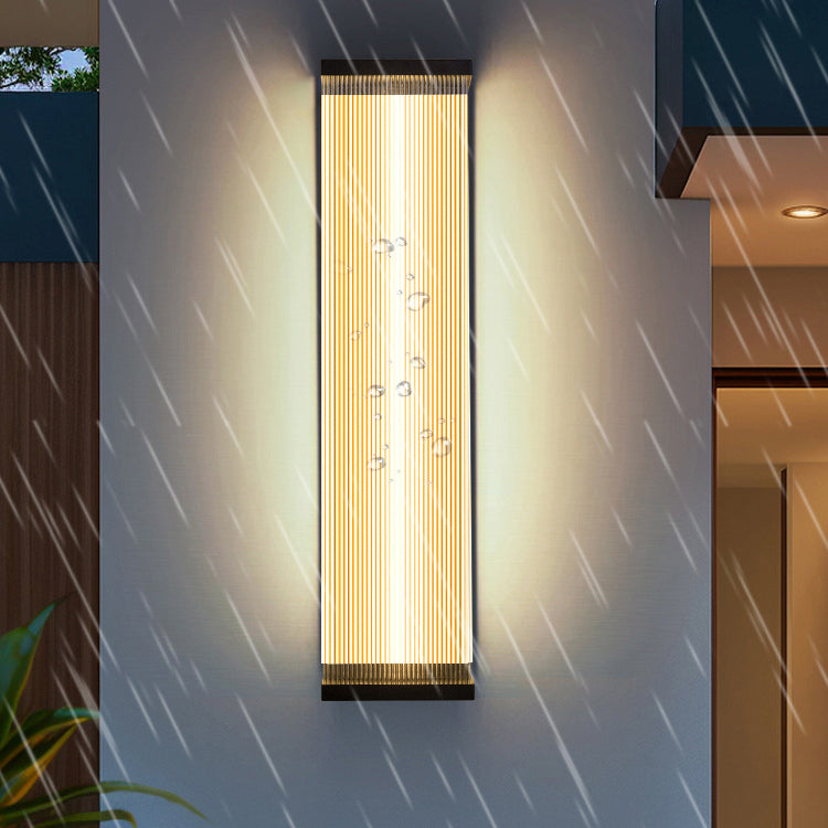 Modern Fluted Acrylic LED Outdoor Wall Sconce Waterproof Tall Exterior Light Fixture for Front Porch and Patio