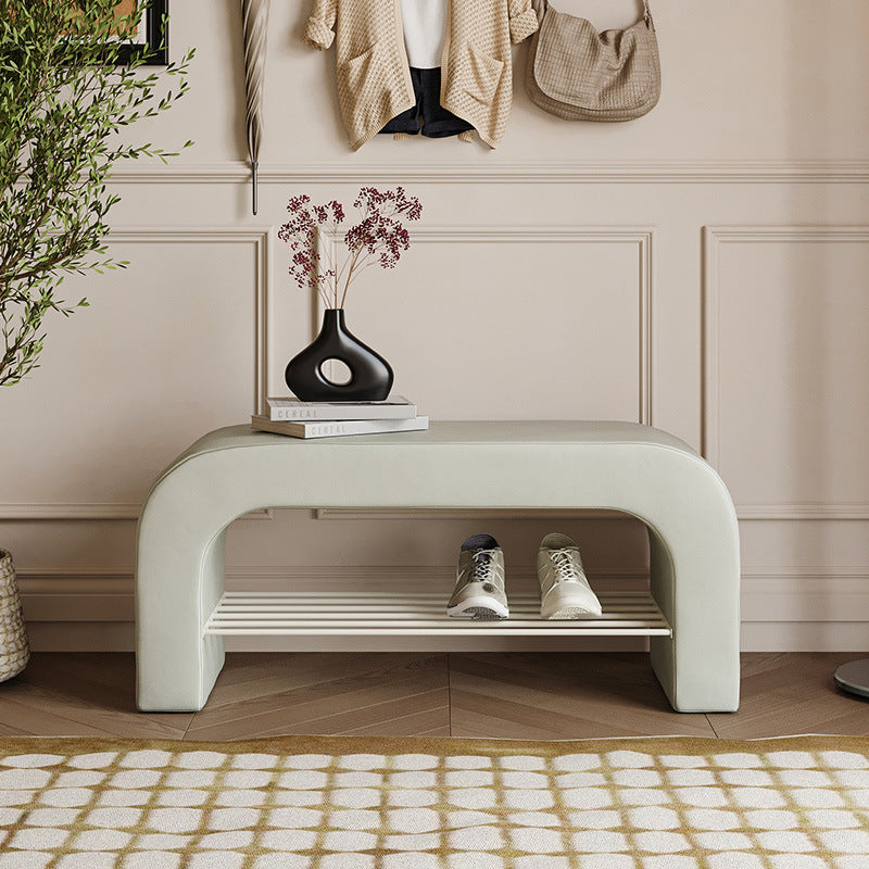Modern Minimalist Long Rectangle Sherpa Fabric PU Leather Iron Storage Bench 1-Shelf For Entryways
