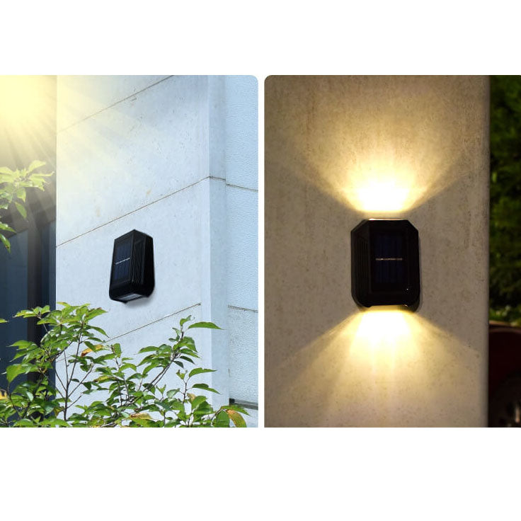 Waterproof Solar Up and Down Wall Sconce Outdoor LED Fence Light Modern Exterior Lighting for Patio and Porch