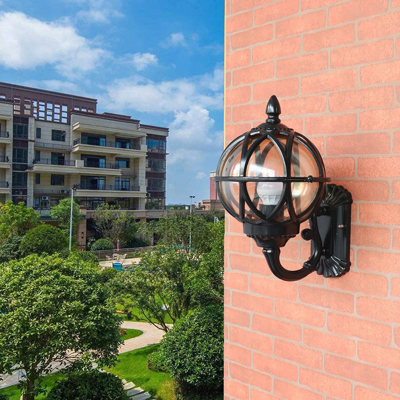 Aplique de pared tradicional europeo impermeable con bola de aluminio y cristal de 1 luz para patio exterior