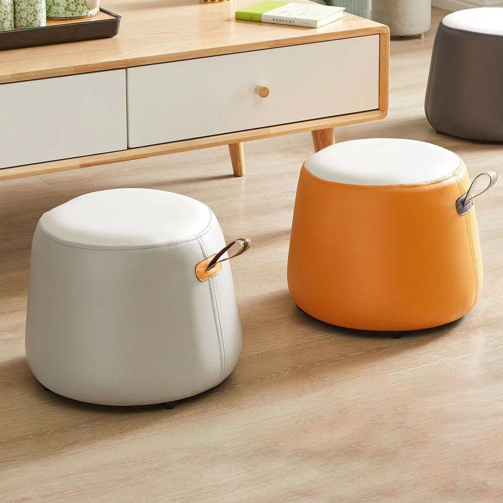 Puf Cilíndrico de Tela Elegante y Moderno – Taburete Bajo para Sala de Estar