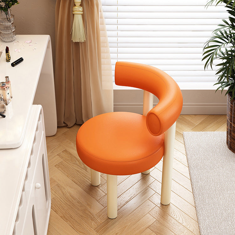 Contemporary Nordic Round Faux Leather Vanity Stool with Iron Frame and Arc Back for Bedroom