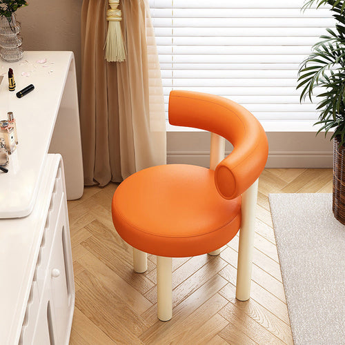 Contemporary Nordic Round Faux Leather Vanity Stool with Iron Frame and Arc Back for Bedroom