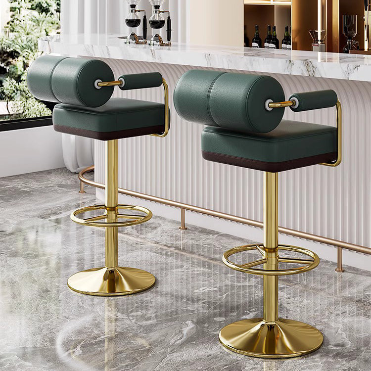 Contemporary Luxury Faux Leather Upholstered Height Adjustable Swivel Bar Stool Armrest Footrest For Dining Room