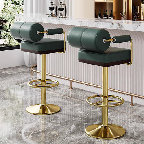 Contemporary Luxury Faux Leather Upholstered Height Adjustable Swivel Bar Stool Armrest Footrest For Dining Room