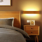 Traditional Japanese Striped Rectangular Wood LED Vanity Mirror Front Wall Sconce Lamp For Bedroom