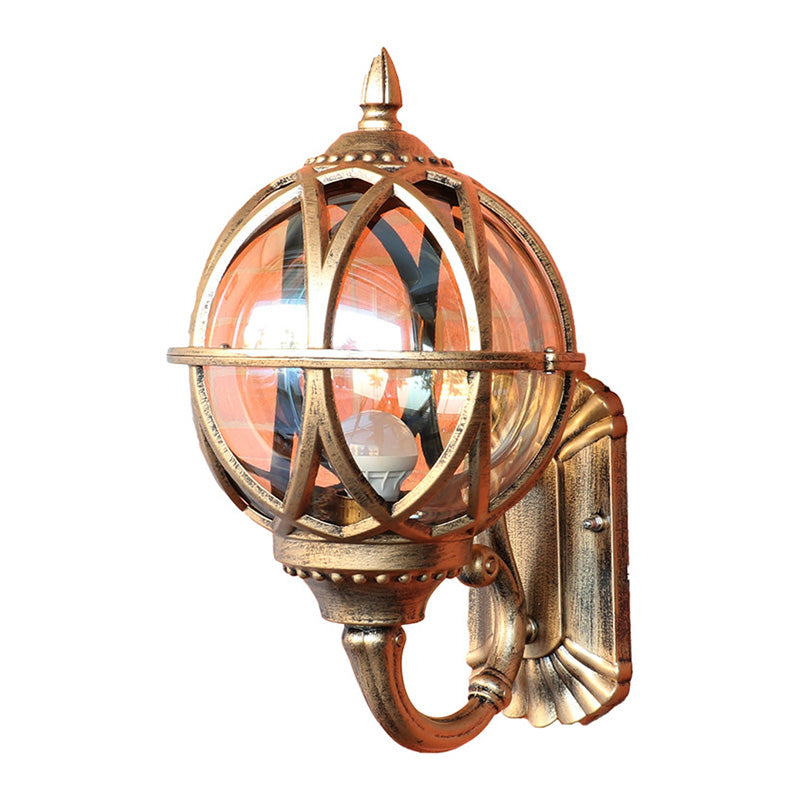 Aplique de pared tradicional europeo impermeable con bola de aluminio y cristal de 1 luz para patio exterior