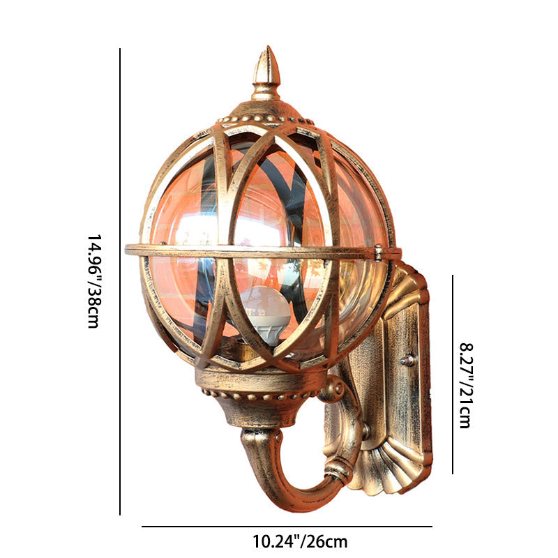 Aplique de pared tradicional europeo impermeable con bola de aluminio y cristal de 1 luz para patio exterior