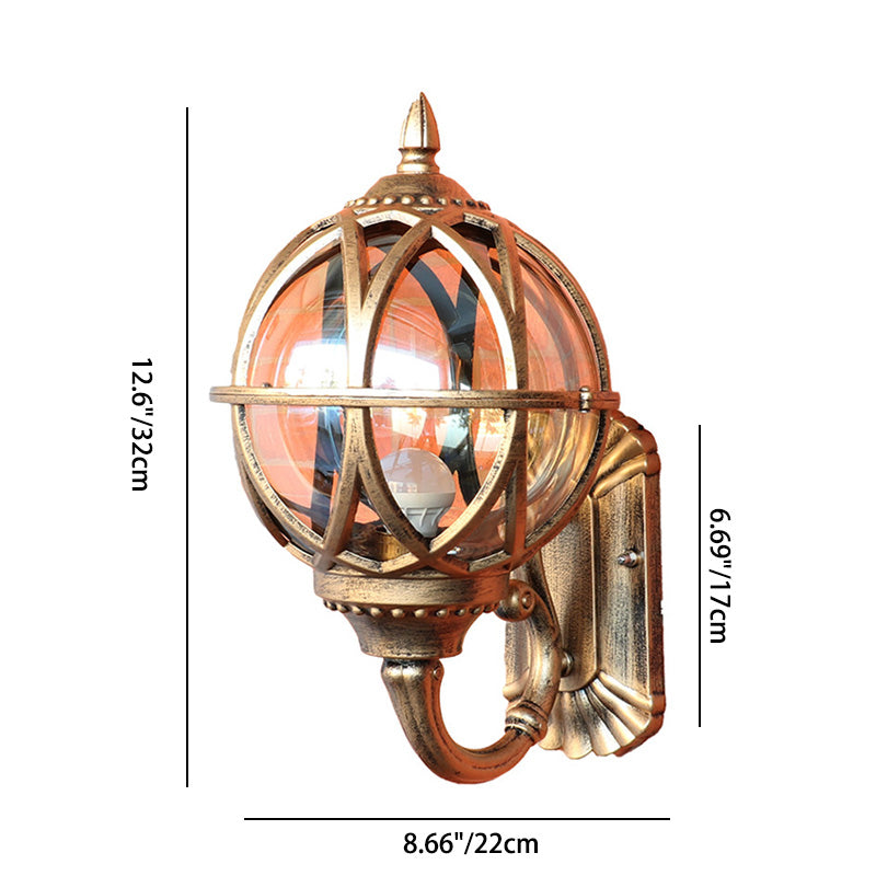 Aplique de pared tradicional europeo impermeable con bola de aluminio y cristal de 1 luz para patio exterior