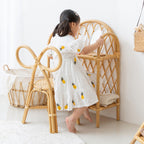 Puf redondo tradicional japonés de mimbre con respaldo – Silla ideal para niños en recibidores