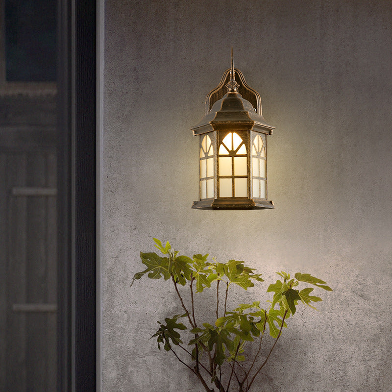Lámpara de pared cilíndrica de aluminio y cristal solar retro contemporánea, impermeable, de 1 luz, para patio exterior