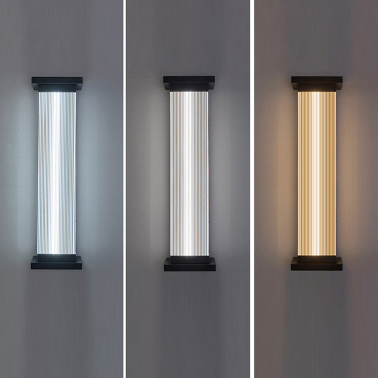 Lámpara de pared moderna minimalista de acero inoxidable acrílico rectangular a rayas impermeable para patio exterior