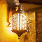 Lámpara aplique de pared exterior con 1 luz, estilo pagoda china tradicional, de aluminio cepillado, para patio