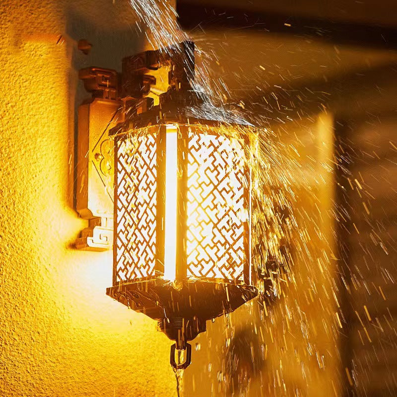 Lámpara aplique de pared exterior con 1 luz, estilo pagoda china tradicional, de aluminio cepillado, para patio