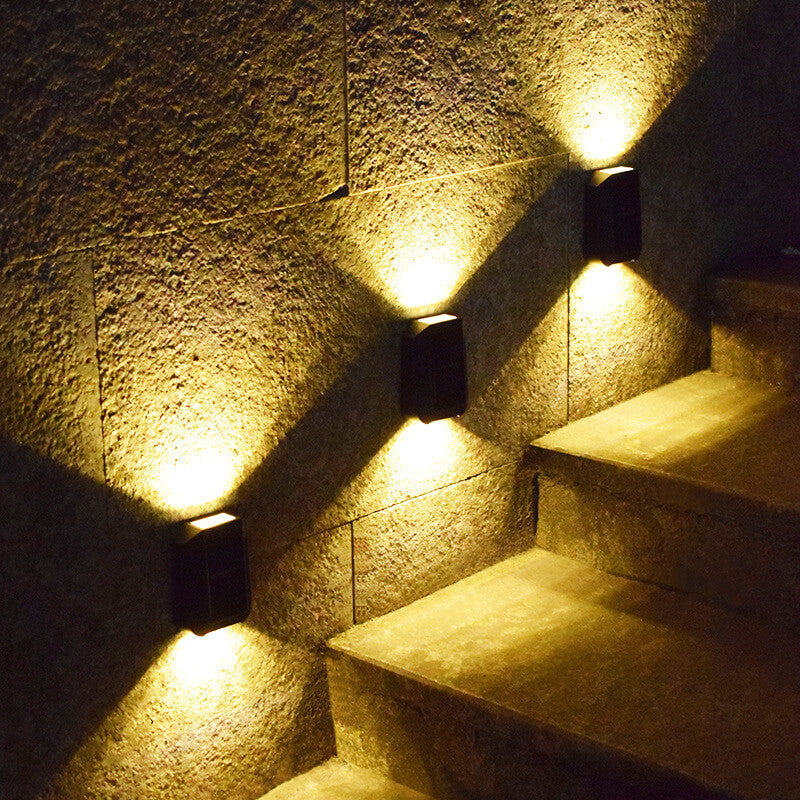 Waterproof Solar Up and Down Wall Sconce Outdoor LED Fence Light Modern Exterior Lighting for Patio and Porch
