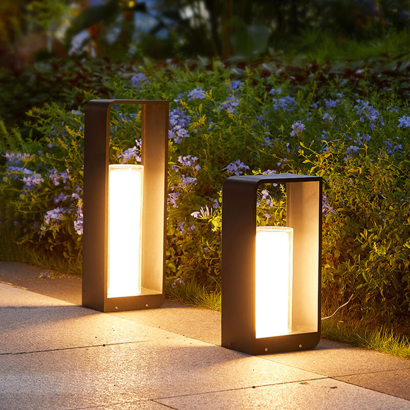 Modern Minimalist LED Outdoor Bollard Light Waterproof Pathway Landscape Fixture Solar or Hardwired for Garden Patio Wholesale