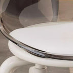 Modern Minimalist Round Acrylic Faux Leather Low Stool on Wheels – Plastic Living Room Stool