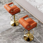 Contemporary Luxury Faux Leather Upholstered Height Adjustable Swivel Bar Stool Armrest Footrest For Dining Room