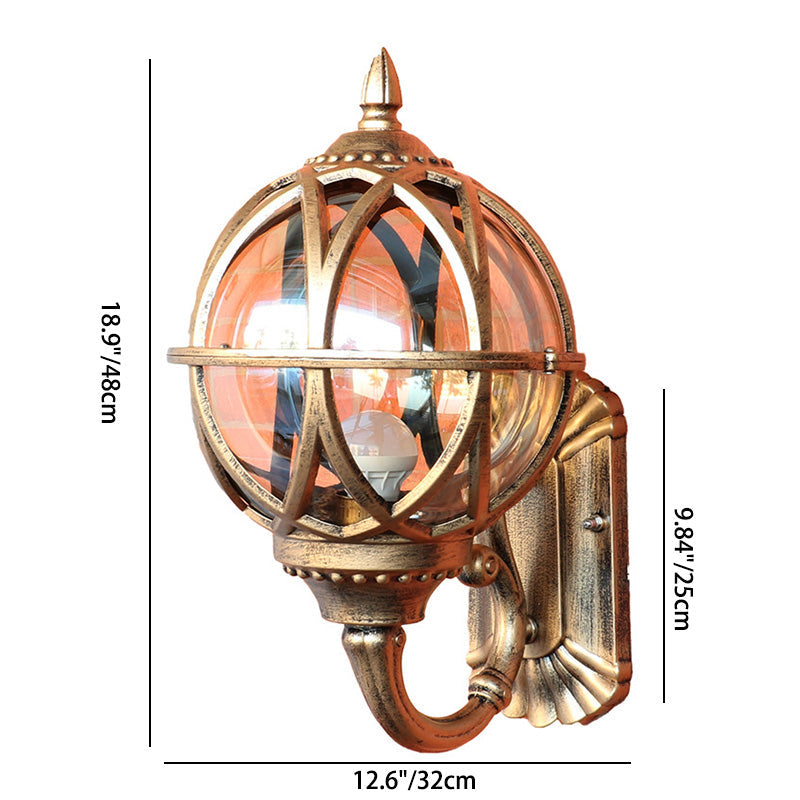 Aplique de pared tradicional europeo impermeable con bola de aluminio y cristal de 1 luz para patio exterior