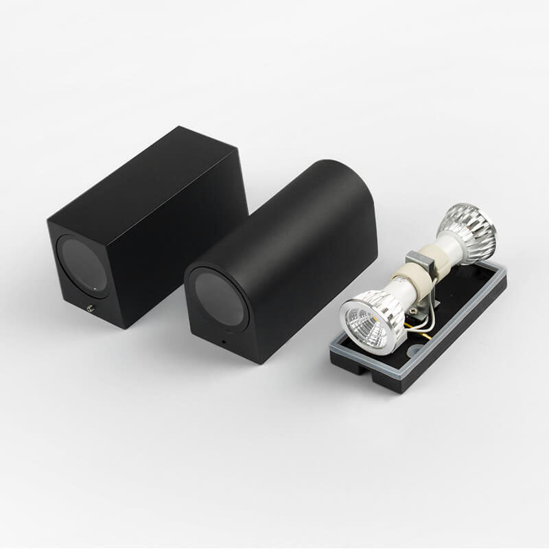 Lámpara de pared de estilo cilindro de vidrio y aluminio, moderna y minimalista, impermeable, con 2 luces para patio exterior