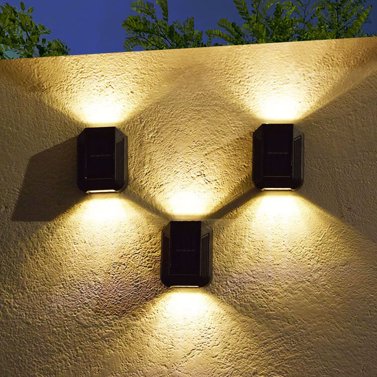 Waterproof Solar Up and Down Wall Sconce Outdoor LED Fence Light Modern Exterior Lighting for Patio and Porch