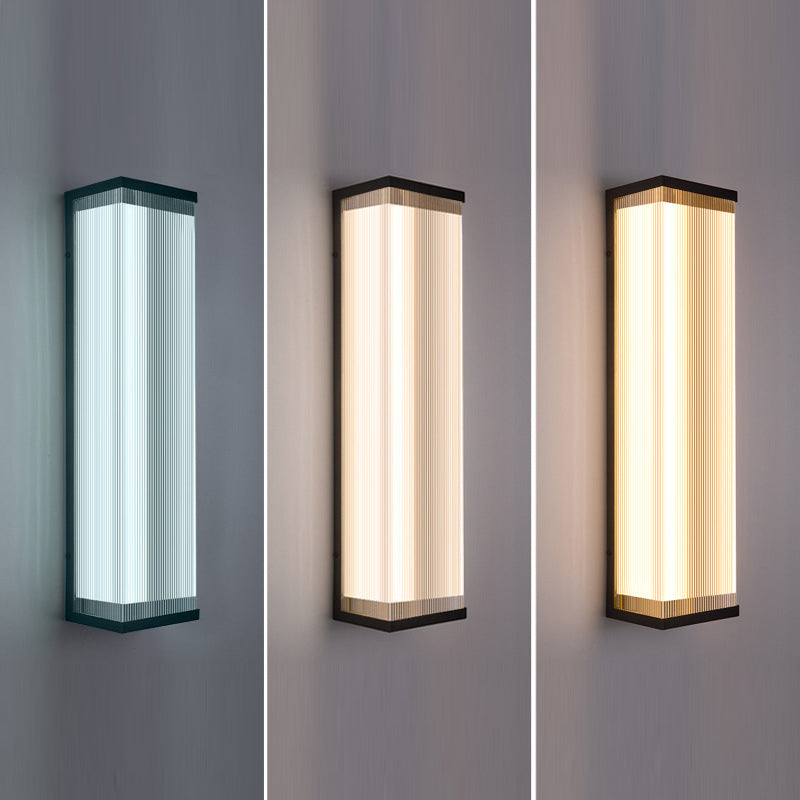 Modern Fluted Acrylic LED Outdoor Wall Sconce Waterproof Tall Exterior Light Fixture for Front Porch and Patio
