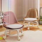 Modern Minimalist Round Acrylic Faux Leather Low Stool on Wheels – Plastic Living Room Stool