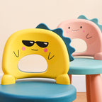 Taburete infantil redondo de plástico con respaldo de dinosaurio contemporáneo - Divertido acento para la sala de estar