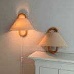 Japandi Solid Wood Wall Sconce Pleated Fabric Plug-In Bedside Reading Lamp for Bedroom and Living Room