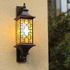 Aplique de pared para exteriores de 1 luz, resistente al agua, con jaula de linterna cuadrada tradicional china para patio exterior