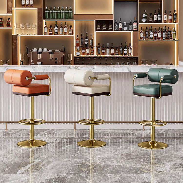Contemporary Luxury Faux Leather Upholstered Height Adjustable Swivel Bar Stool Armrest Footrest For Dining Room