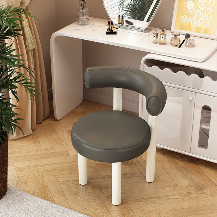 Contemporary Nordic Round Faux Leather Vanity Stool with Iron Frame and Arc Back for Bedroom