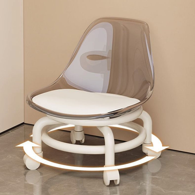 Modern Minimalist Round Acrylic Faux Leather Low Stool on Wheels – Plastic Living Room Stool