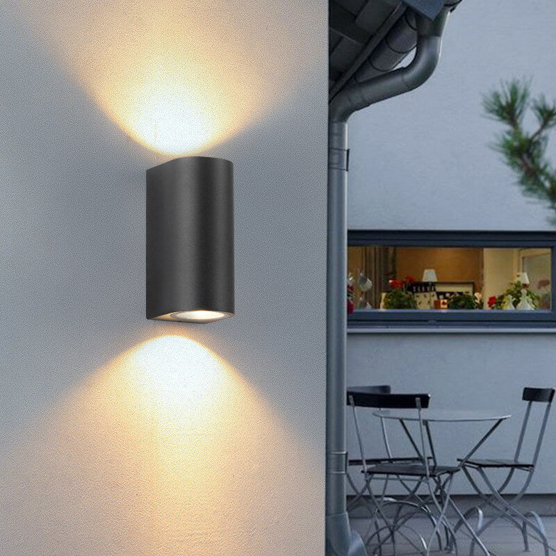 Lámpara de pared de estilo cilindro de vidrio y aluminio, moderna y minimalista, impermeable, con 2 luces para patio exterior