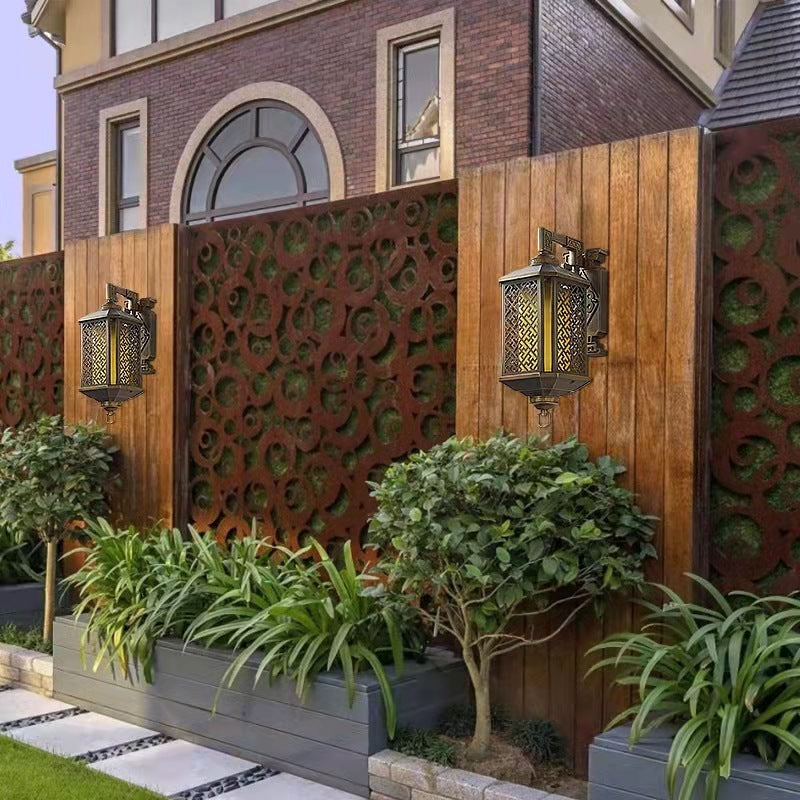 Lámpara aplique de pared exterior con 1 luz, estilo pagoda china tradicional, de aluminio cepillado, para patio