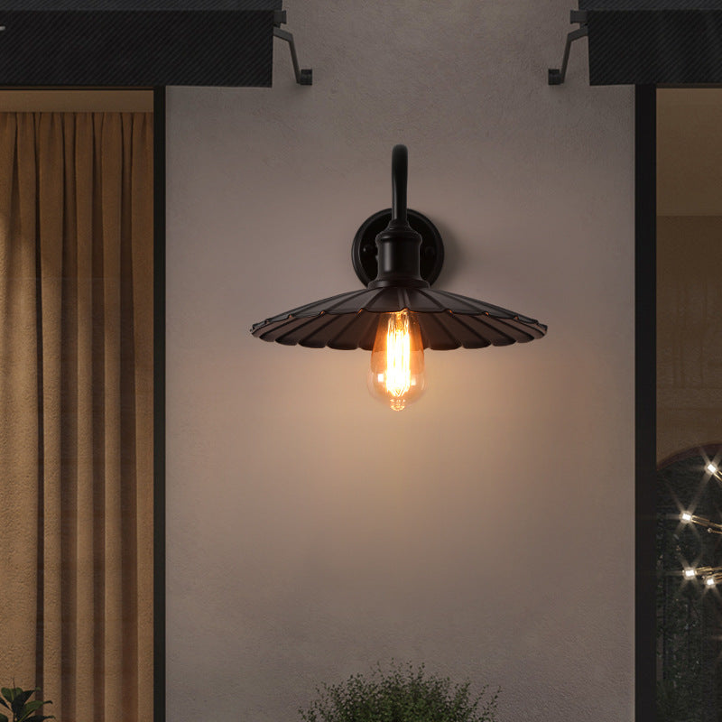 Lámpara de pared moderna minimalista, impermeable, redonda, plisada, con pétalos, de hierro, de 1 luz, para patio exterior