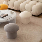 Taburete cilíndrico moderno minimalista de forro polar sherpa con forma de hongo y diseño de madera para dormitorio