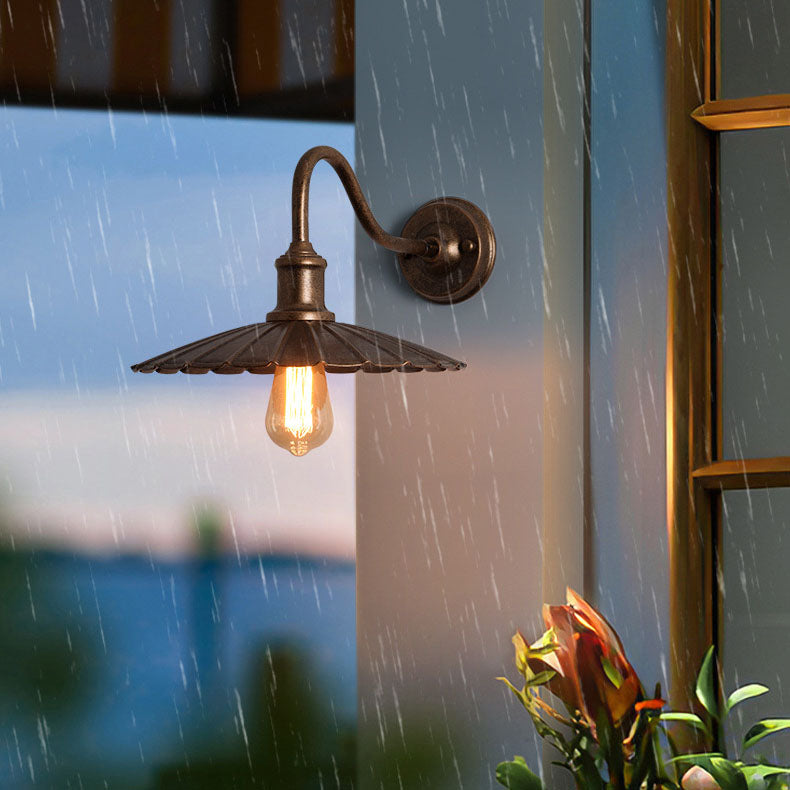 Lámpara de pared moderna minimalista, impermeable, redonda, plisada, con pétalos, de hierro, de 1 luz, para patio exterior