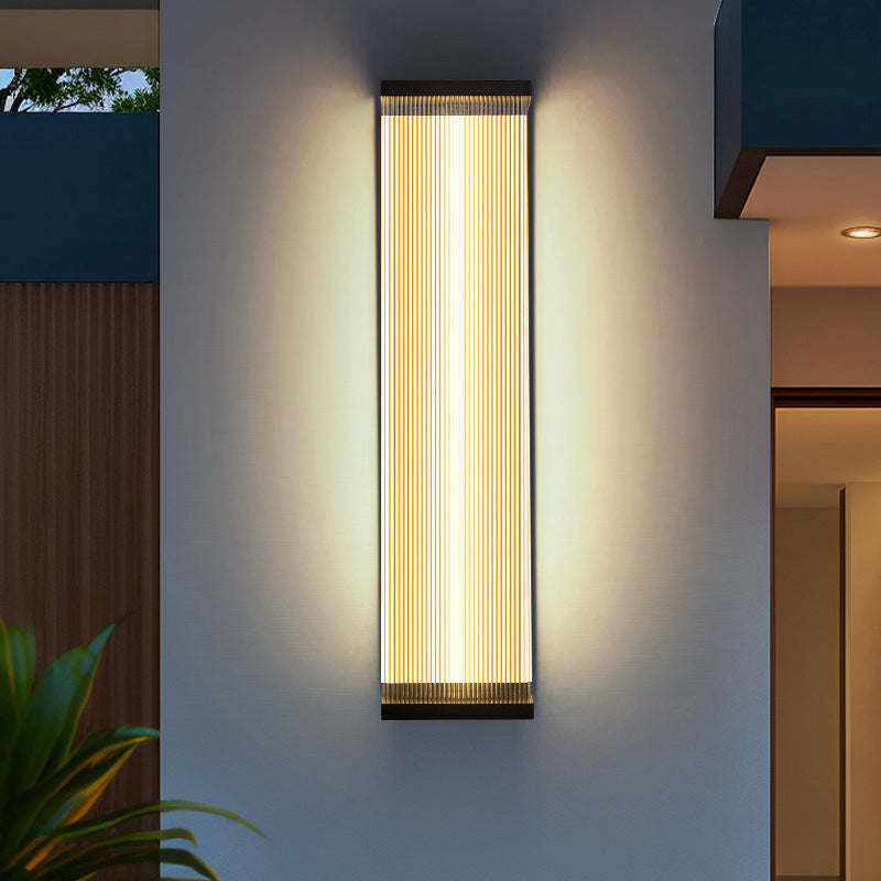 Modern Fluted Acrylic LED Outdoor Wall Sconce Waterproof Tall Exterior Light Fixture for Front Porch and Patio